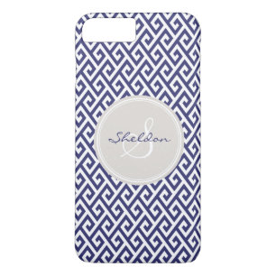 Chic blue greek key geometric patterns monogram iPhone 8 plus/7 plus case