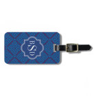 Chic blue greek key geometric patterns monogram
