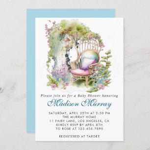 Chic Blue & Green Floral Garden Chair Baby Shower Invitation