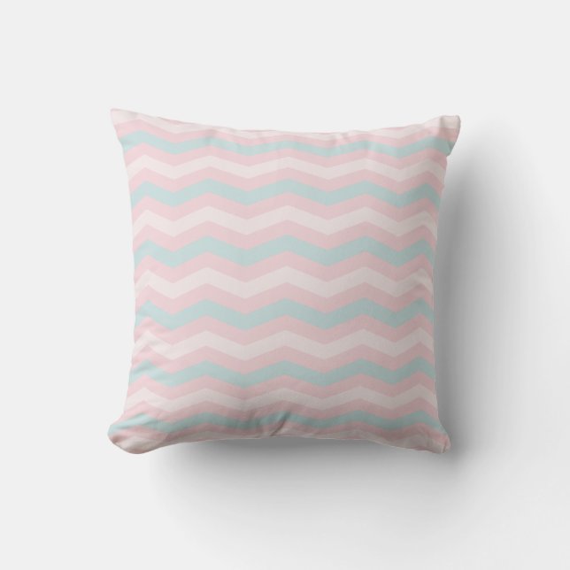 Chic Blue Green Pink Stripes Trendy Pastel Colours Cushion (Front)