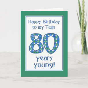 Chic Blue, Green, White 80th Birthday for Twin Card