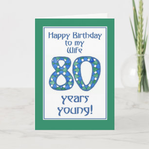 Chic Blue, Green, White 80th Birthday for Wife Card