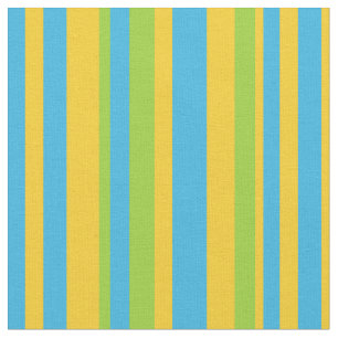Chic Blue Green Yellow Stripes Daisy Chains Fabric