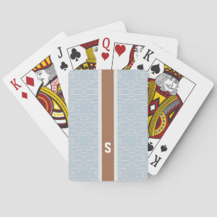 Chic blue grey abstract geometric pattern monogram playing cards