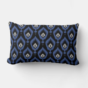 chic blue grey black tribal ikat pillow
