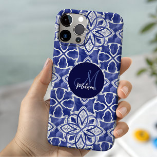 Chic Blue Grey Geometric Initial Monogram iPhone 11 Pro Case