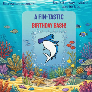 Chic Blue Hammerhead Shark Fin-tastic 10th Invitation