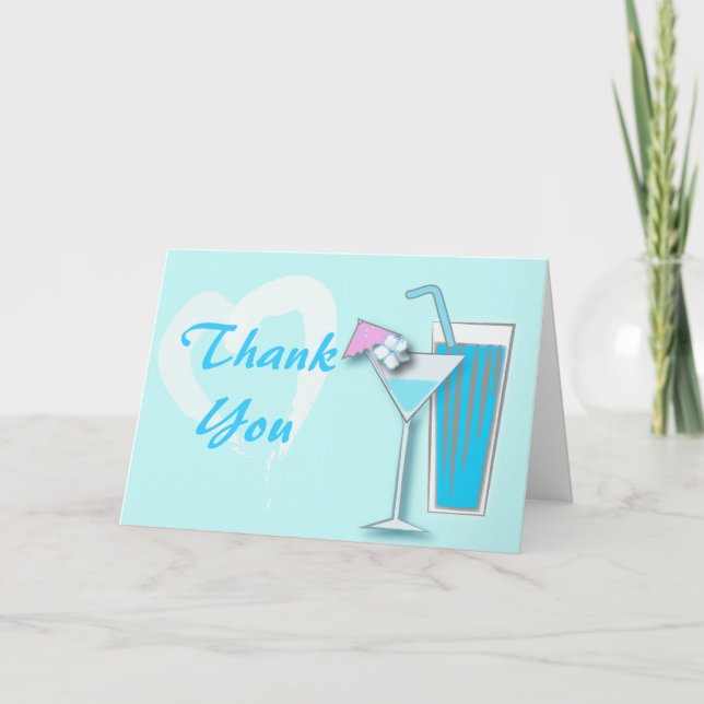 Chic Blue Hawaii Martini Thank You Card (Front)