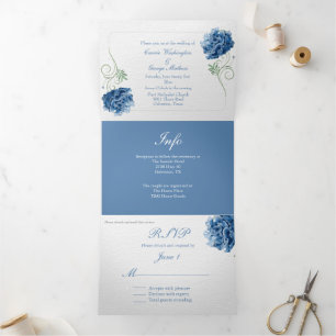 Chic Blue Hydrangea Wedding Tri-Fold Invitation