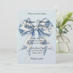 Chic Blue Light White Bow Wedding Invitation