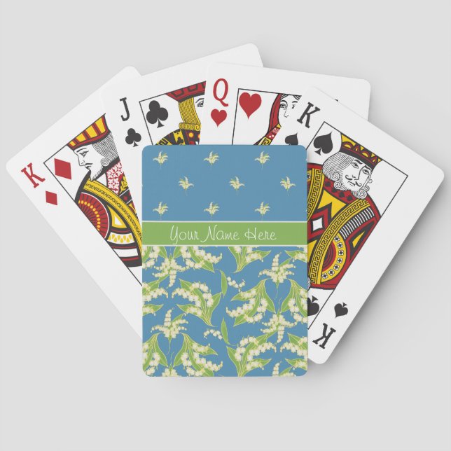 Chic Blue Lily-of-the-Vally Floral Playing Cards (Back)