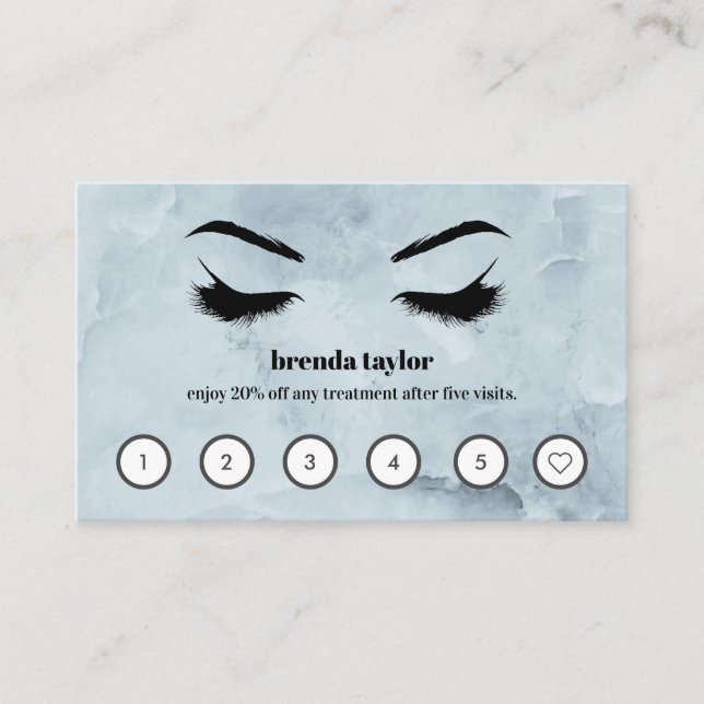 Chic Blue Marble Browbar Eyelash Custom Loyalty Business Card (Front)