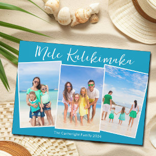 Chic Blue Mele Kalikimaka 3 Photo Christmas Magnet