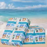 Chic Blue Mele Kalikimaka Beach Photo Christmas Wrapping Paper<br><div class="desc">Chic blue customisable beach family photo collage Christmas wrapping paper with your favourite tropical photos in the sun. Add 3 of your favourite vertical photograph memories from your island vacation to the coast. Beautiful coastal horizontal holiday gift wrap with a clean,  modern photograph layout and pretty white script.</div>