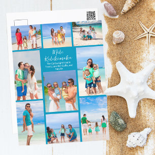 Chic Blue Mele Kalikimaka Photo Collage Beach Holiday Postcard