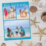 Chic Blue Mele Kalikimaka Photo Collage Christmas Holiday Card<br><div class="desc">Chic blue customisable beach family photo collage Christmas card with your favourite tropical photos in the sun. Add 3 of your favourite memories from your island vacation to the coast. Beautiful coastal holiday cards with a clean,  modern photograph layout and pretty white script.</div>