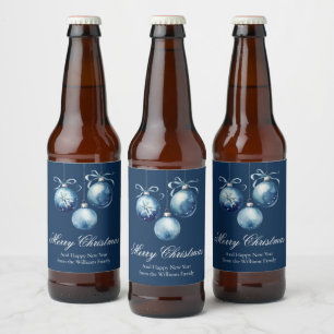 Chic Blue Merry Christmas Ornaments Customized Beer Bottle Label