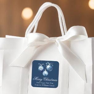Chic Blue Merry Christmas Ornaments Customized Square Sticker