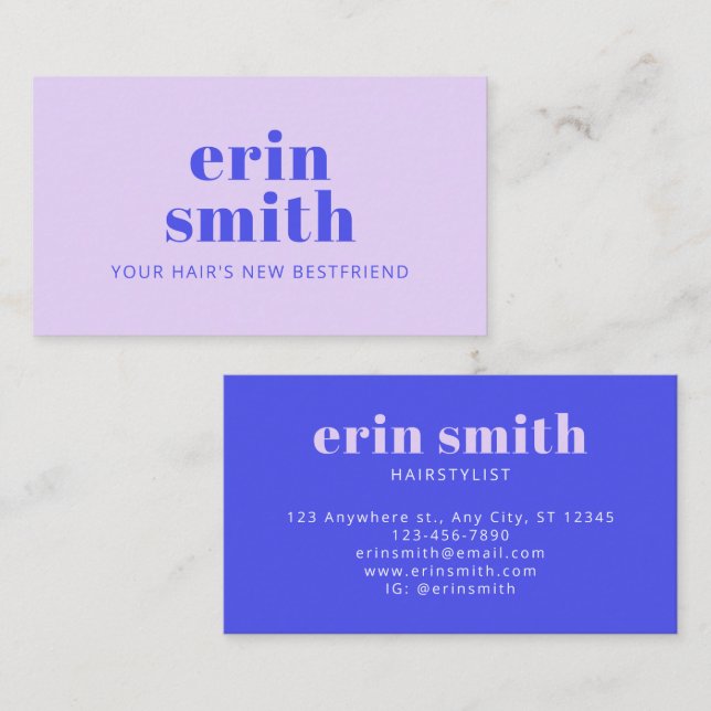 Chic Blue Modern Hairstylist  Business Card (Front/Back)