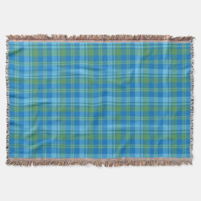 Chic Blue Morning Glory Plaid Throw Blanket (Front)