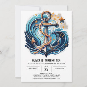 Chic Blue Ocean Birthday Invitation