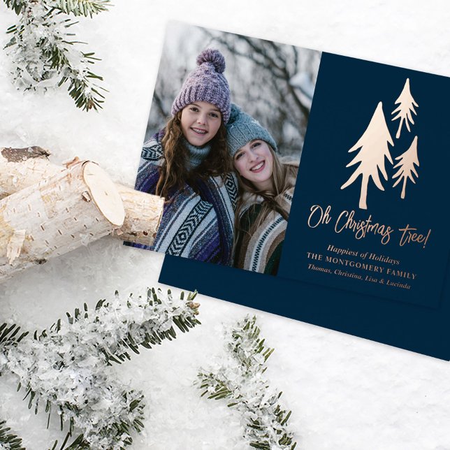 Chic Blue Oh Christmas Tree! Photo Foil Holiday Card (Creator Uploaded)