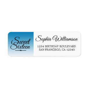 Chic Blue Ombre Sweet 16 Birthday Return Address Label