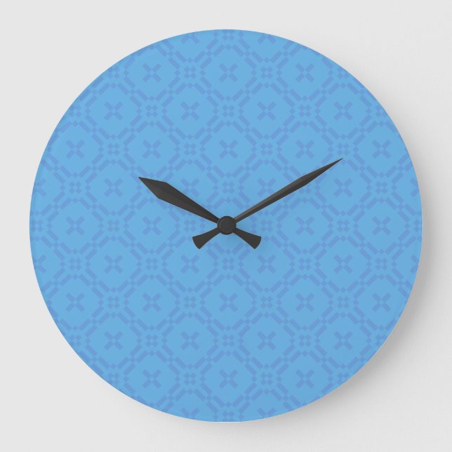 Chic Blue on Blue Welsh Faux Tapestry Pattern Large Clock (Front)