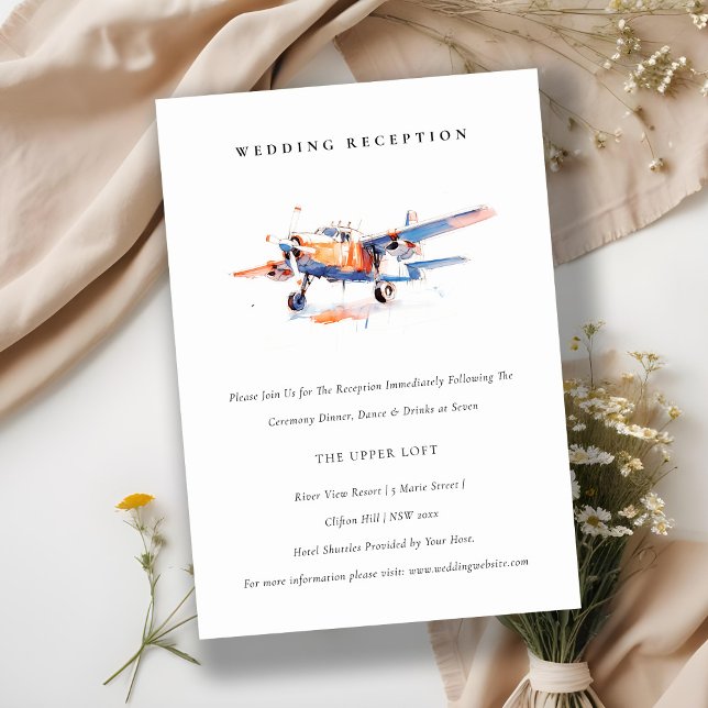 Chic Blue Orange Blush Aeroplane Wedding Reception Enclosure Card (Creator Uploaded)