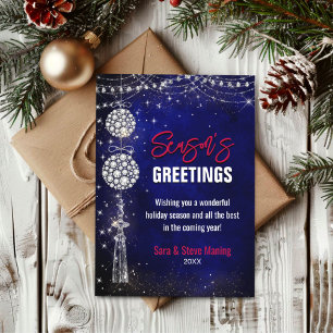 Chic blue ornaments Christmas new year greeting Card