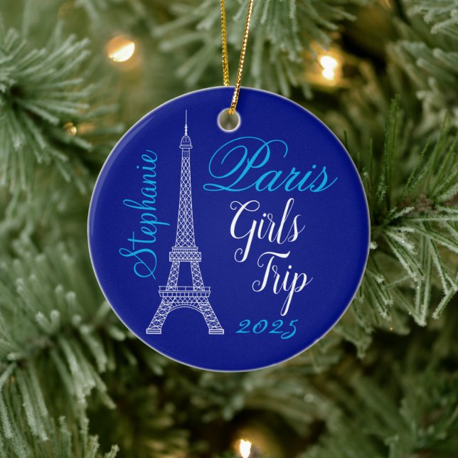Chic Blue Paris Eiffel Tower Girls Trip Ceramic Ornament (Tree)