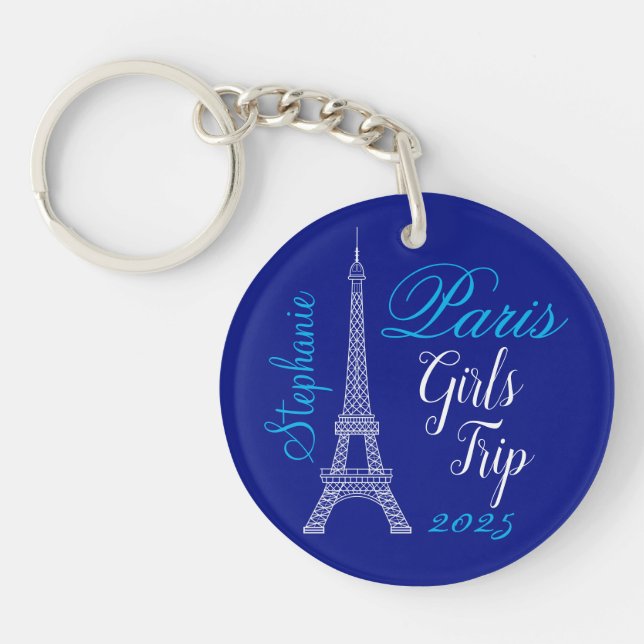 Chic Blue Paris Eiffel Tower Girls Trip Key Ring (Front)