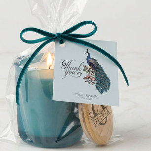 Chic Blue Peacock Thank You Favour Tags