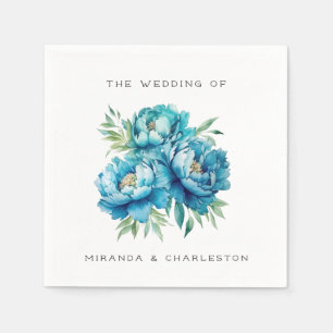 Chic Blue Peony Flower Wedding Napkin