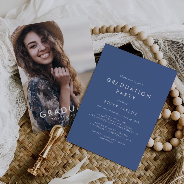 Chic Blue Photo Graduation Party Invitation (Creator Uploaded)