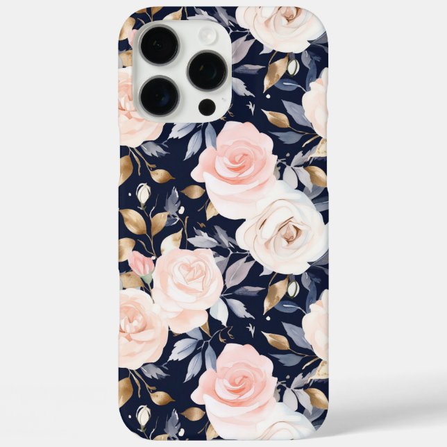 Chic Blue Pink Abstract Floral Case-Mate iPhone Case (Back)