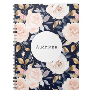Chic Blue Pink Abstract Floral Notebook