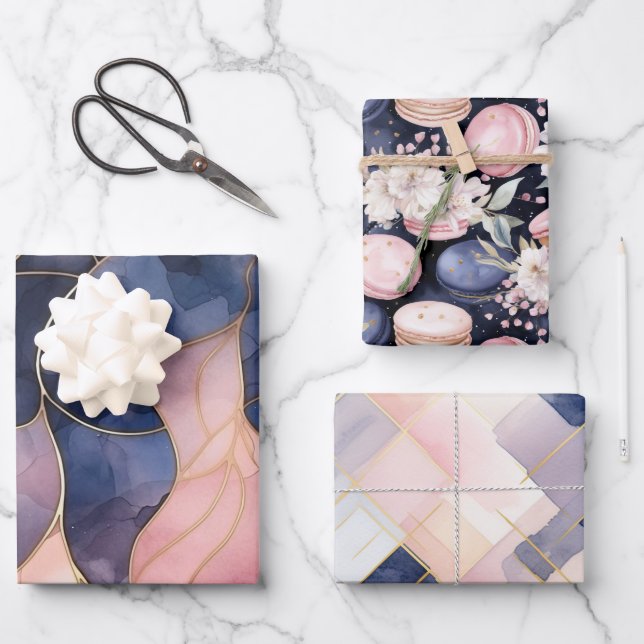 Chic Blue Pink Abstract  Wrapping Paper Sheet (Front)