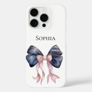 Chic Blue Pink Girly Bow iPhone 16 Pro Case