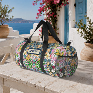 Chic Blue Pink Italian Sicilian Floral Tiles Duffle Bag