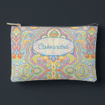Chic Blue Pink Purple Orange Paisley Pattern Accessory Pouch<br><div class="desc">This toiletry bag, travel accessories, or make-up essentials pouch design features a stunning combination of bright and light fuchsia pink, pastel violet, lavender, purple, aqua turquoise blue, and lime green coloured retro chic abstract pattern design. The variety of this colour combo and the wavy swirl shapes create a dynamic and...</div>