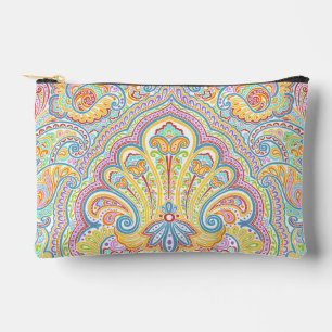 Chic Blue Pink Purple Orange Paisley Pattern Accessory Pouch
