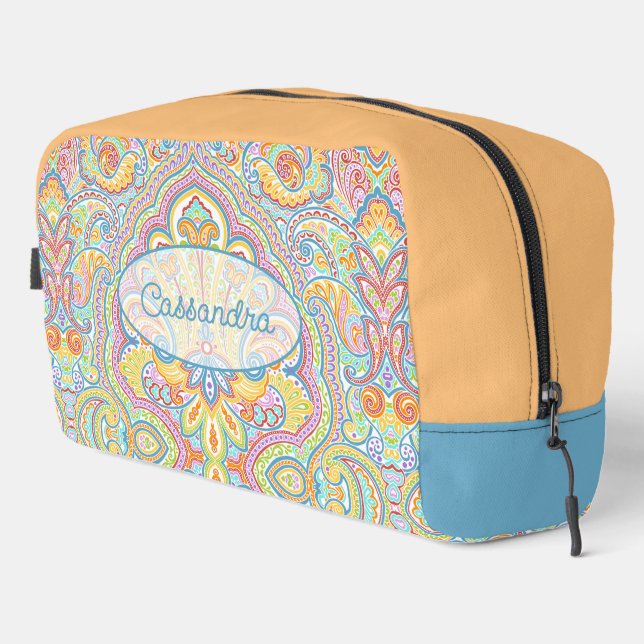 Chic Blue Pink Purple Orange Paisley Pattern Dopp Kit (Right Corner)