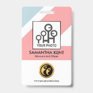Chic Blue Pink Rectangles Medical Photo Template ID Badge