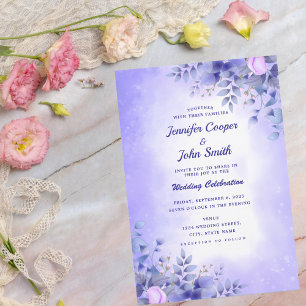 Chic Blue Pink Roses Watercolor Wedding Invitati Invitation
