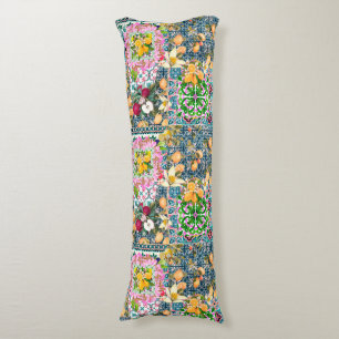 Chic blue pink sicilian citrus floral tiles body cushion