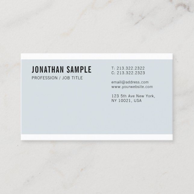 Chic Blue Plain New Gothic Font Professional Business Card (Front)