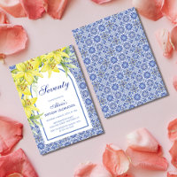 Chic Blue Portuguese Azulejo Lily 70th Birthday