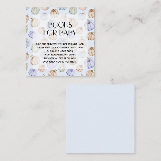 Chic Blue Pumpkins Boy Baby Shower Book Request Enclosure Card (Front/Back)