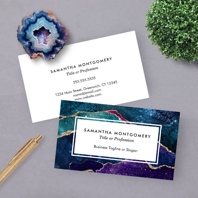 Chic Blue Purple Aqua Gold Veins Agate Business Card (Chic Blue Purple Aqua Gold Veins Agate Business Card)